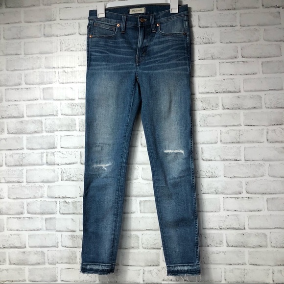 MADEWELL 9” High Waisted Jeans Blue Raw Hem Distracted Edition Denim Size 27 Y2K - Picture 3 of 13
